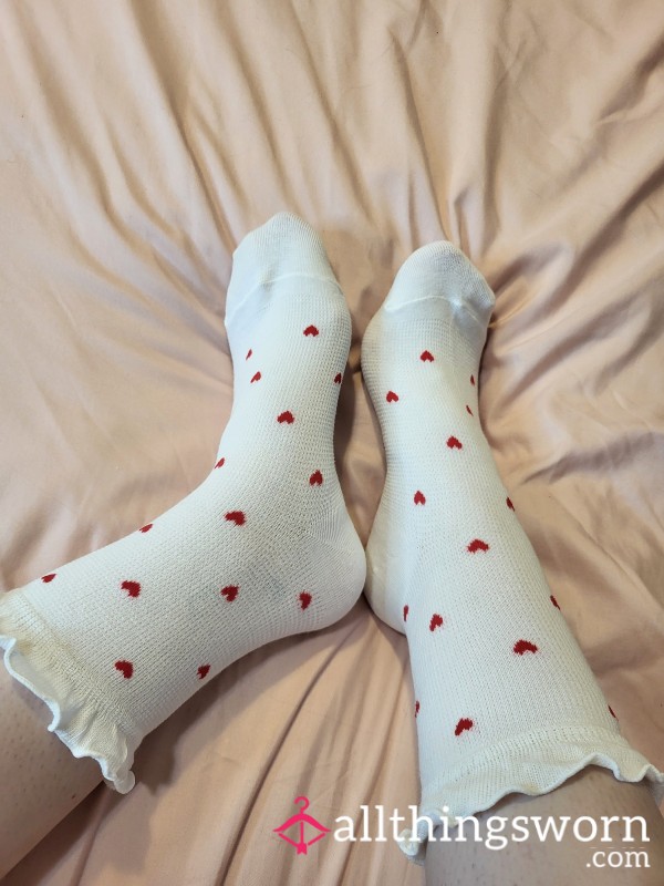 White Ankle Socks With Hearts ❤️