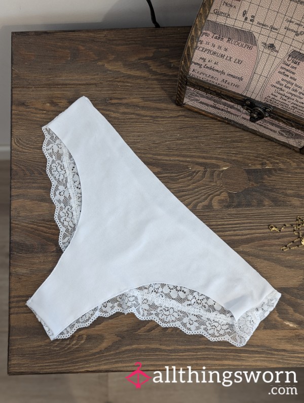 White Cotton & Lace Brazilian Cut Underwear