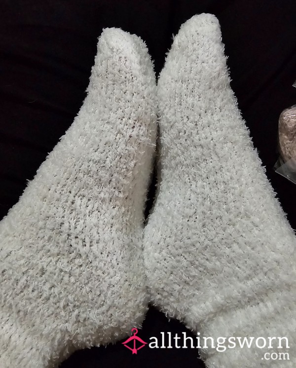 BBW White Fuzzy Crew Socks