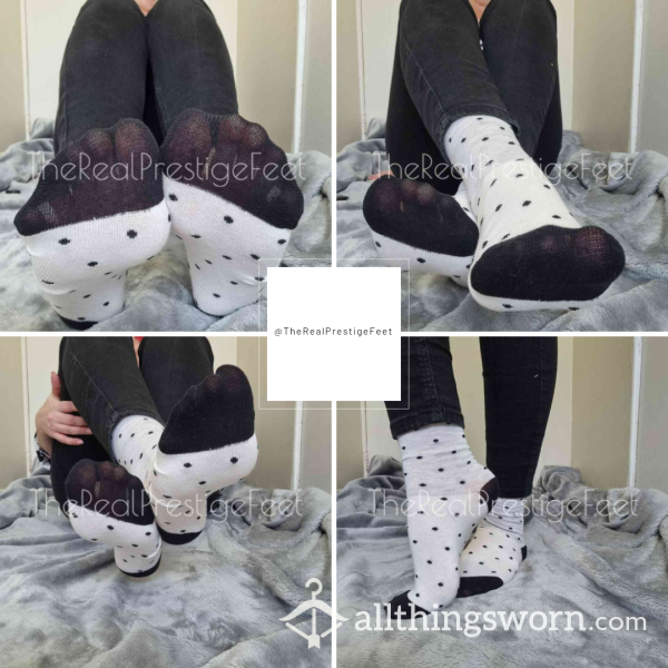 Grey/White Black Polka Dot Ankle Socks | Standard Wear 48hrs | Includes Pics & Clip | Additional Days Available | See Listing Photos For More Info - From £16.00 + P&P