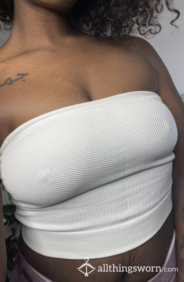 Tight White Gym Tube Top - Cotton Ribbed - BO Armpits