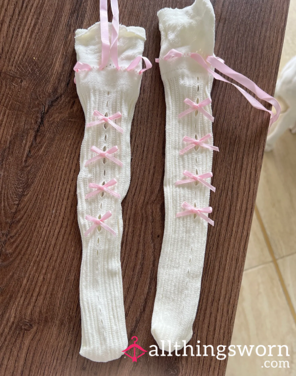 White High Leg Socks, Socks, Kawaii Socks, Anime Socks.