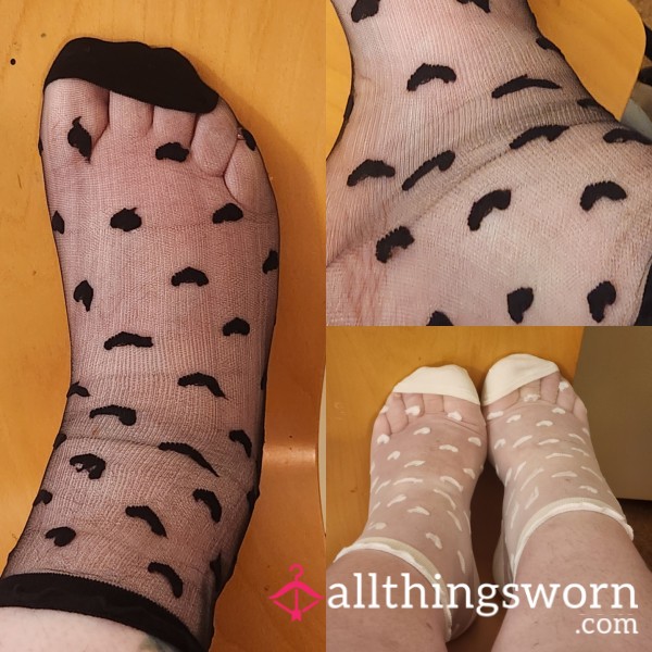 White Or Black Sheer Socks With Hearts