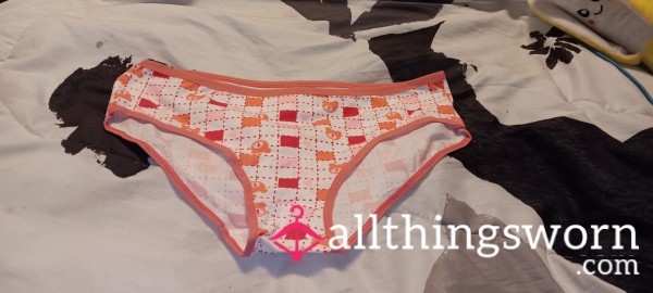 White, Pink & Orange Cotton Checkered Teddy Bear Full Back Panties Size- XL
