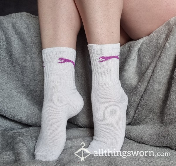 White Slazenger Crew Socks With Purple Logo | Standard Wear 48hrs | Includes Pics & Clip | Additional Days Available | See Listing Photos For More Info - From £16.00 + P&P