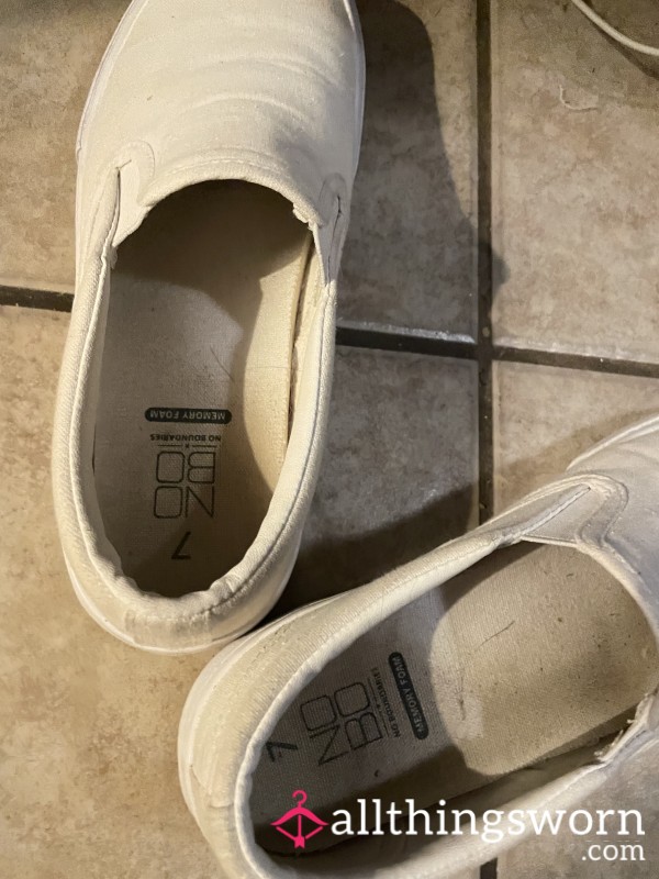 White Smelly Creamy Slide On Shoes