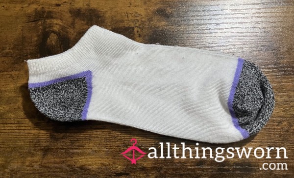White Thin Ankle Socks W/ Gray & Purple Heel & Toes - Includes US Shipping & 24 Hr Wear -