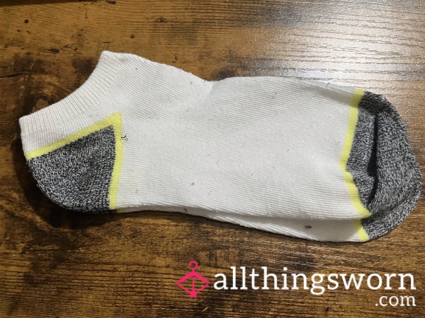 White Thin Ankle Socks W/ Gray & Yellow Heels & Toes - Includes US Shipping & 24 Hr Wear
