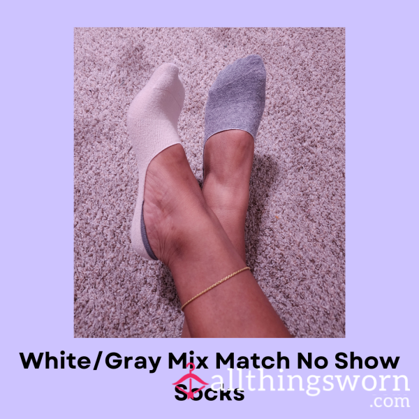 White/Gray Mix Match No Show Socks