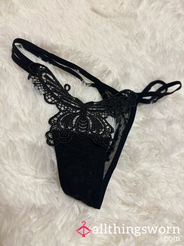 Worn Black Lace Bu*terfly Lingerie