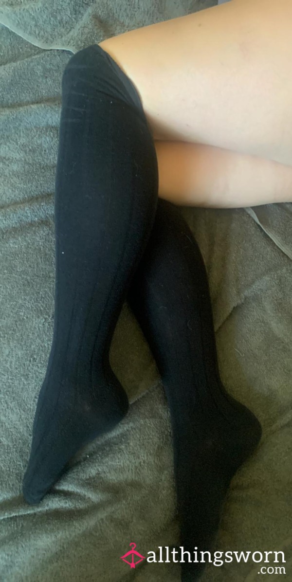 Worn Black Over The Knee Socks