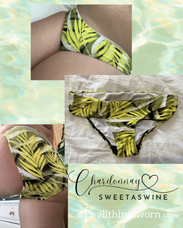 🍷UK 10|🖤💛Worn Black & Yellow Palm Bikini Bottoms💦🍑