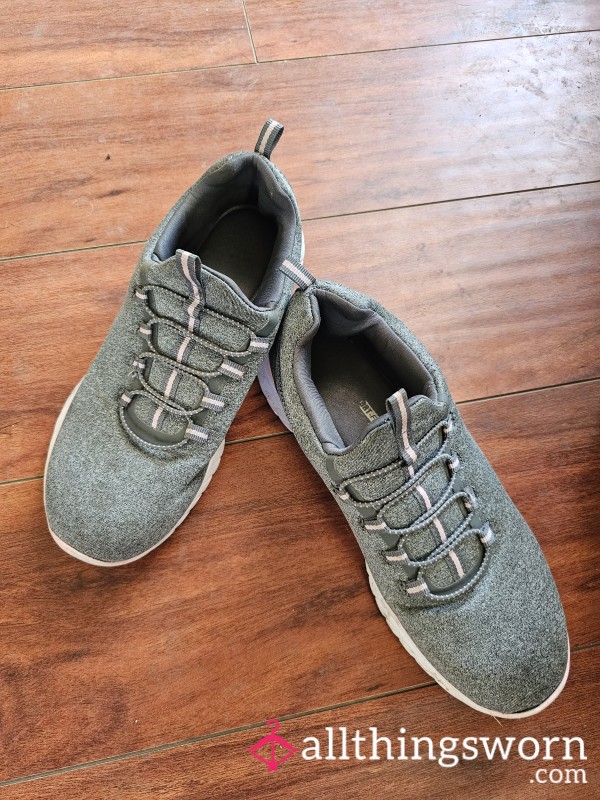 Worn Grey Laceless Sneakers