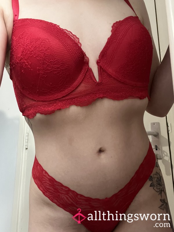 Worn Red Lingerie Set