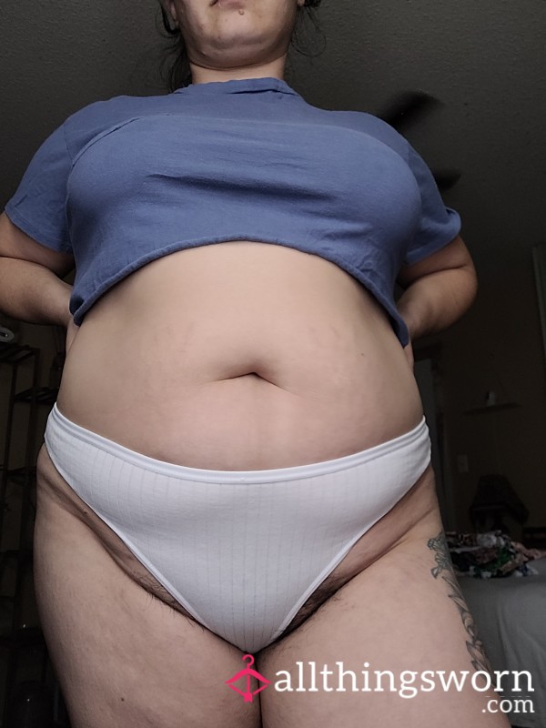 (XL) White Cotton Thong With Small Gusset